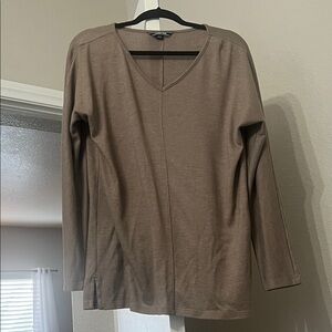 Lands' End V-Neck Long Sleeve Top - Tan
